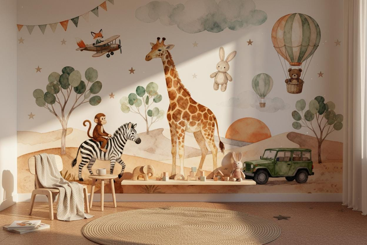 Kreskówkowa fototapeta ze zwie – Baby Nursery Peel And Stick Wallpaper recenzja i cena